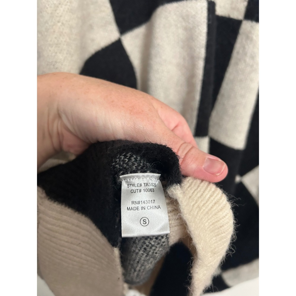 Dressed In Lala Black Cream Checkered Oversized Cardigan Sweater TAS526 Small - Picture 7 of 8